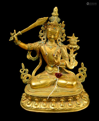 A Nepalnese Gilt Bronze Mañjuśrī Sculpture