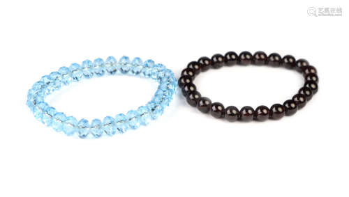 A Garnet Bead Bracelet and a Blue Quartz Crystal Bead Bracelet
