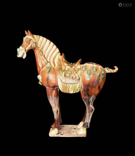 A Large Chinese Tang Dynasty Style Tri-Colour Porcelain Horse Statue-2