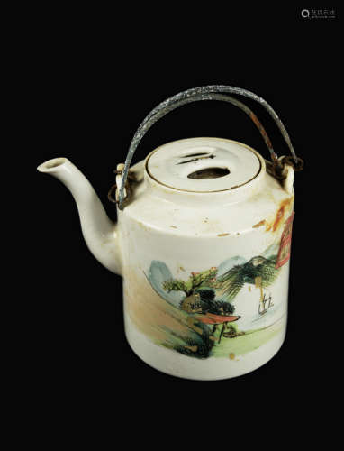 A Republic Era Chinese Famille Rose Landscape Teapot