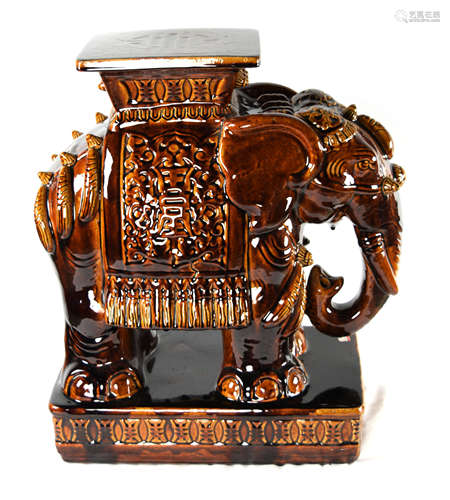 Chinese Brown Glazed Porcelain Elephant Stool