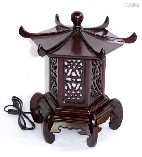 A Rosewood Pagoda Style Lamp