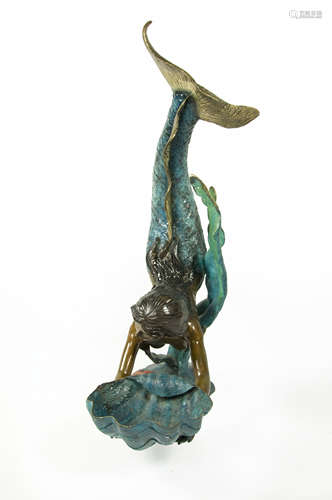 European Mermaid with Shell Bronze Statue