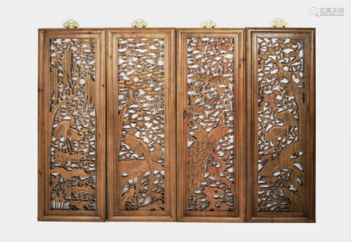Fragrant Camphor Wood Wall Panels of Flowers and Birds (4 pcs)