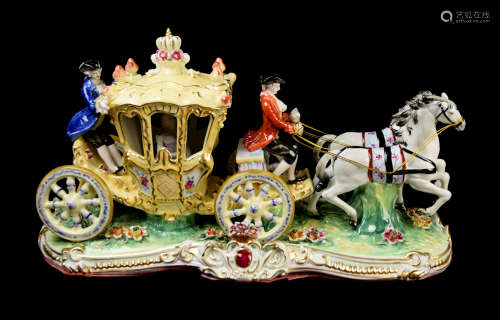 A Continental Porcelain Carriage with Two Horses