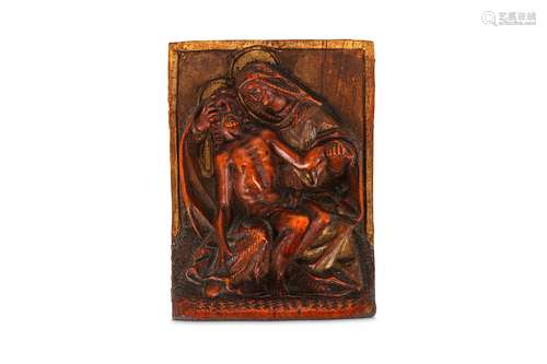 A SMALL LATE 15TH / EARLY 16TH CENTURY FLEMISH BOXWOOD RELIEF OF THE PIETAof rectangular form