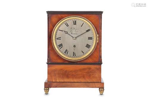 A SMALL REGENCY MAHOGANY FUSEE TABLE CLOCKthe case of rectangular form