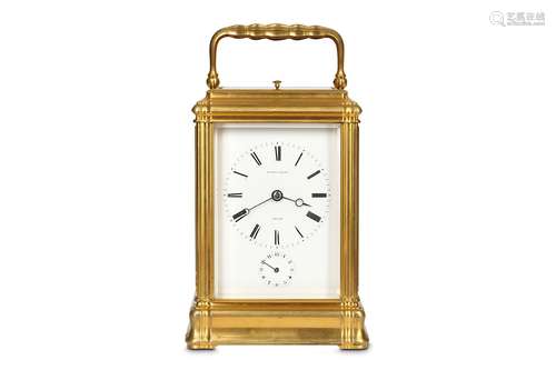 A FINE LATE 19TH CENTURY FRENCH GILT BRASS GRANDE SONNERIE CARRIAGE CLOCK WITH ALARM AND  PUSH REPEAT BY HENRI JACOT