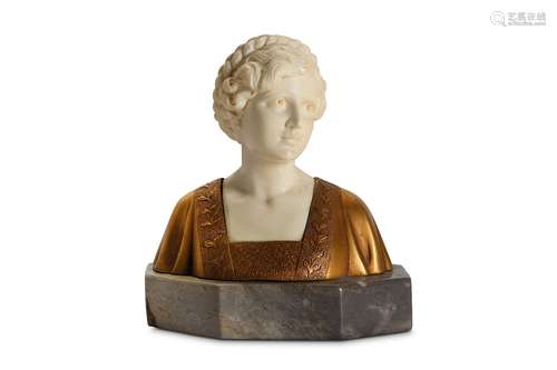 FERDINAND PREISS (GERMAN 1892-1943): AN IVORY AND GILT BRONZE BUST OF A GIRL the young beauty with hair arranged in a long plait wrapped around her head