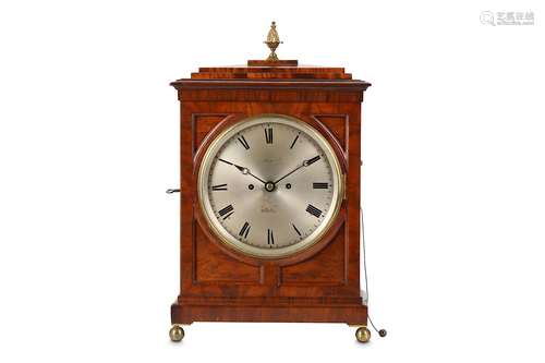 A REGENCY MAHOGANY FUSEE BRACKET / TABLE CLOCK WITH PULL REPEAT