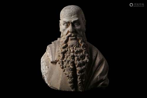 AN IMPORTANT LATE 15TH CENTURY ITALIAN CARVED SANDSTONE BUST OF A BEARDED MAN