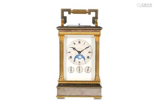 A FINE LATE 19TH CENTURY GILT AND SILVERED BRASS GRANDE SONNERIE CARRIAGE CLOCK WITH PUSH REPEAT