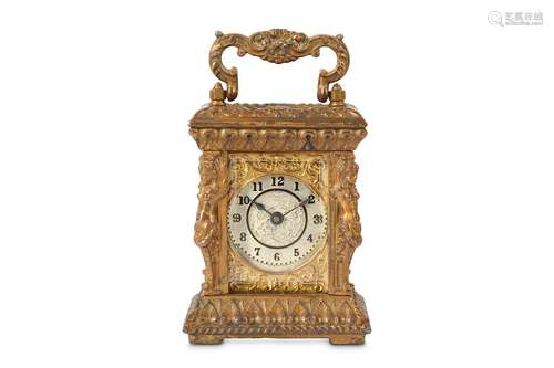 AN EARLY 20TH CENTURY GILT BRASS MINIATURE CARRIAGE CLOCKin the Renaissance Revival style