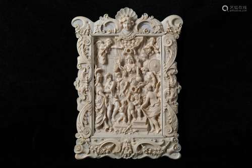 A 19TH CENTURY DIEPPE IVORY RELIEF OF THE FELICITY OF THE REGENCY OF MARIE DE' MEDICI AFTER SIR PETER PAUL RUBENSdepicting Marie as the personification of Justice flanked by Cupid