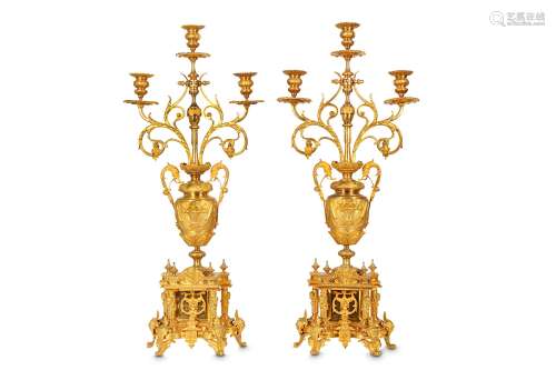 A LARGE PAIR OF LATE 19TH CENTURY FRENCH GILT BRONZE CANDELABRAin the Renaissance Revival style