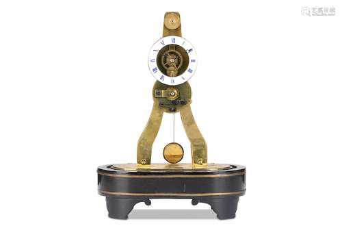 A MID 19TH CENTURY FRENCH BRASS GREAT EXHIBITION SKELETON CLOCKthe inverted Y frame raised on a brass inlaid