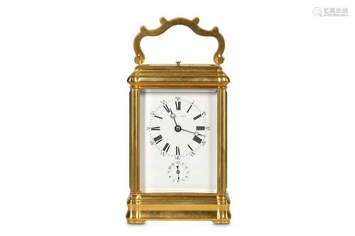 A FINE LATE 19TH CENTURY FRENCH GILT BRASS GRANDE SONNERIE CARRIAGE CLOCK WITH ALARM AND REPEAT SIGNED 'HENRY CAPT'the gorge case with scrolling handle over