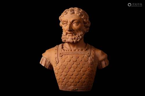 A TERRACOTTA BUST OF A SOLDIER