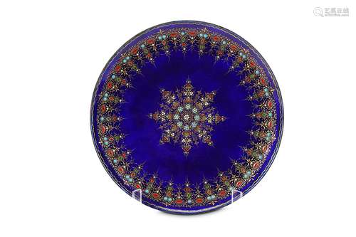 A LATE 19TH CENTURY SEVRES STYLE ENAMELLED AND 'JEWELLED' PLATEof circular form