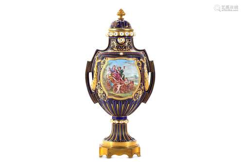 A LATE 19TH CENTURY FRENCH SEVRES STYLE PORCELAIN 'JEWELLED' AND GILT BRONZE MOUNTED VASE AND COVERof baluster form