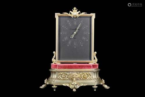 A RARE 19TH CENTURY FRENCH GILT BRONZE AND GLASS MYSTERY CLOCK WITH RECTANGULAR DIAL BY JEAN EUGENE ROBERT HOUDIN the 6 inch rectangular bevelled glass dial signed ROBERT-HOUDIN PARIS