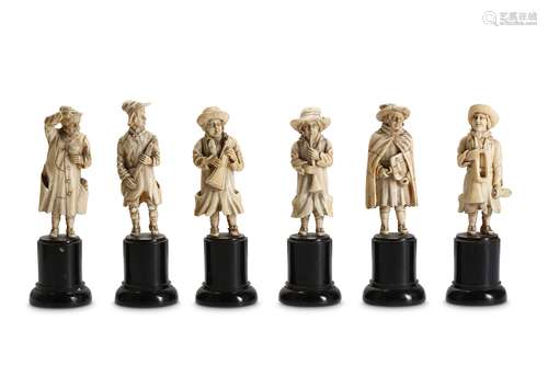 A SET OF SIX LATE 19TH CENTURY CARVED IVORY FIGURES OF MUSICIANSplaying various instruments and in dishevelled dress