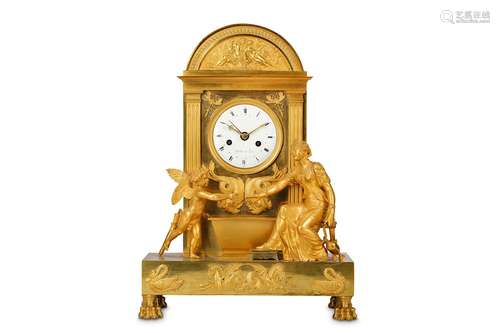 A FINE EARLY 19TH CENTURY FRENCH EMPIRE PERIOD GILT BRONZE CLOCK WITH CONCENTRIC CALENDAR SIGNED GAUTIER A PARISthe case of architectural design