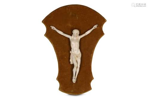 A 19TH CENTURY CARVED IVORY CORPUS CHRISTIthe crucifix figure of Christ depicted wearing the crown of thorns