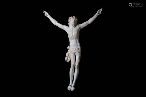 A VERY LARGE 19TH CENTURY IVORY CORPUS CHRISTIthe figure of Christo Vivo