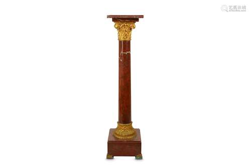 A LATE 19TH / EARLY 20TH CENTURY ROUGE GRIOTTE MARBLE AND GILT METAL MOUNTED PEDESTAL the rotating square top over the Corinthian column support