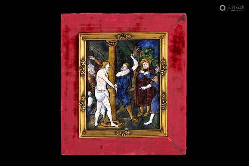 A 16TH CENTURY LIMOGES ENAMEL PLAQUE DEPICTING THE FLAGELLATION OF CHRIST IN THE MANNER OF PIERRE REYMOND (FRENCH