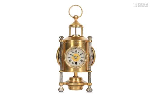 A LATE 19TH CENTURY FRENCH INDUSTRIAL STYLE GILT AND SILVERED BRASS DESK COMPENDIUM MODELLED AS A SHIP'S LANTERNthe top fitted with a compass