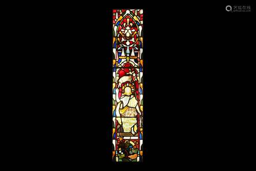 A SET OF THREE LARGE 19TH CENTURY STAINED GLASS PANELS DEPICTING CHRISTthe tall windows depicting Christ in Majesty