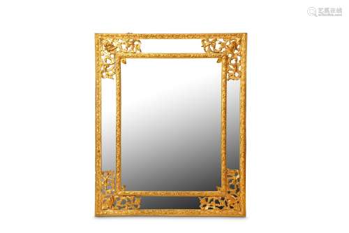 AN 18TH CENTURY ITALIAN GILTWOOD MARGINAL WALL MIRRORthe bevelled rectangular mirror plate within a C scroll and trellis-work border flanked by a marginal mirror
