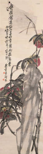 吴昌硕（1844～1927） 蟠桃 立轴 设色纸本