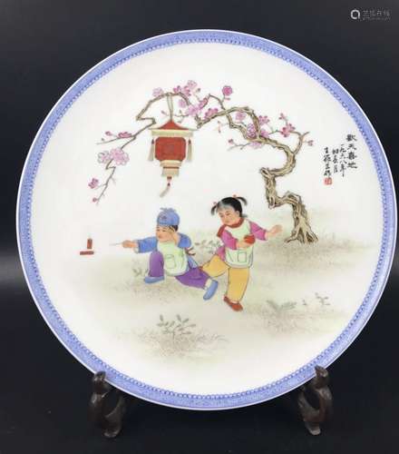 60s,Wang Xiaolan Famille Rose Dish