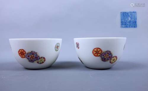 Qianlong Mark, A Pair of Famille Rose Cups