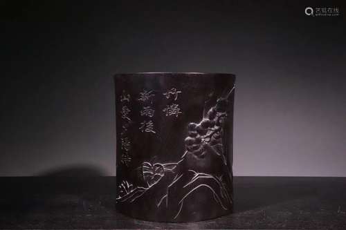 A Carved Zitan Wood Brushpot