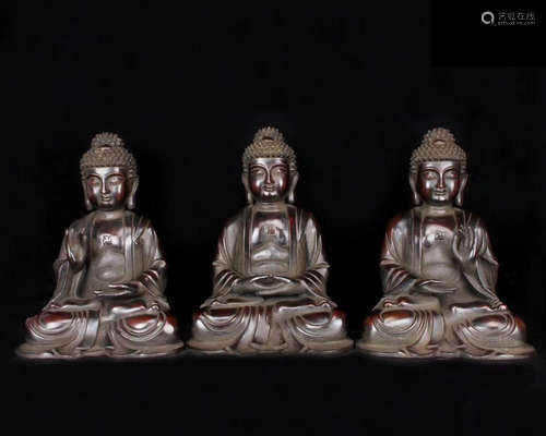 FINE BRONZE THREE BUDDHAS