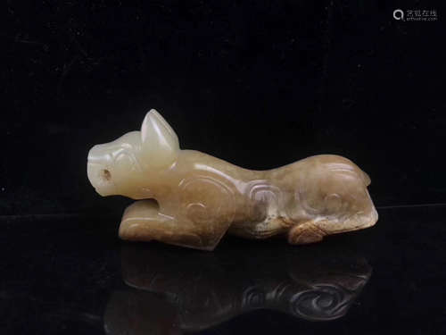 ANCIENT HETIAN JADE HAND PIECES WITH TIGER DESIGN