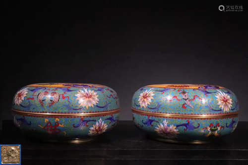 PAIR CLOISONNE ENAMELED FLORAL PATTERN BOXS