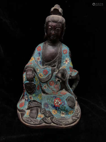 QING CLOISONNE CARVED GUANYIN FIGURE