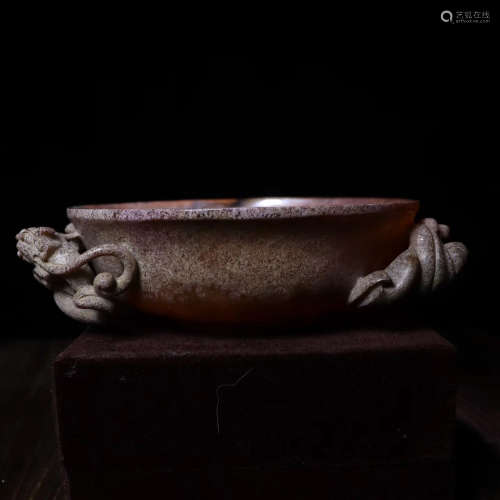 A JADE CARVED CHI-DRAGON PATTERN BOWL