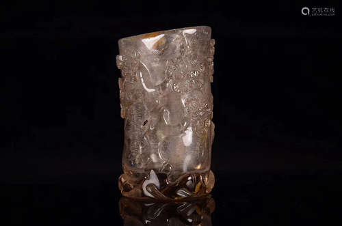 A CRYSTAL PLUM PEN HOLDER