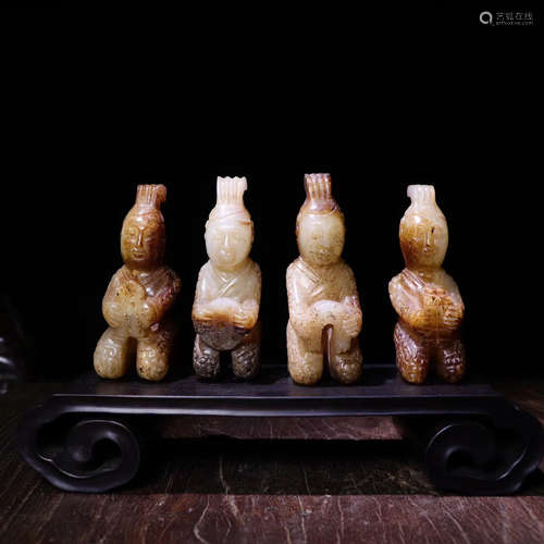 FOUR HETIAN JADE MALE FIGURES