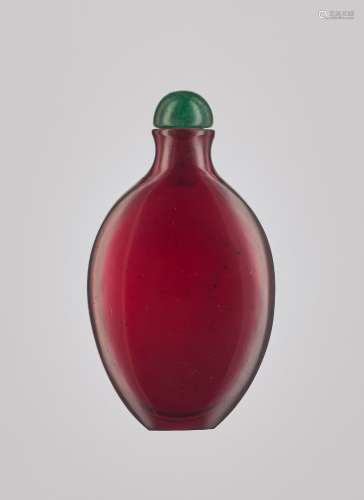 A PLAIN FACETED RUBY RED GLASS SNUFF BOTTLE, QING DYNAS…