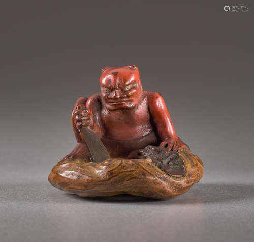 A LACQUER NETSUKE OF THE WIND GOD FUTENLacquer ...