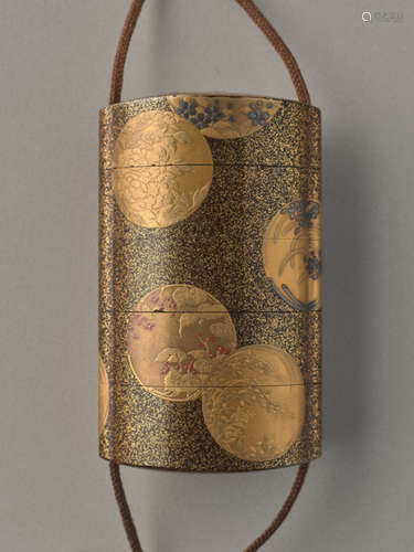 A FOUR CASE LACQUER AND GOLD INRO BY CHOKOKUSEN OF...