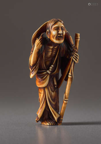 AN IVORY NETSUKE BY SORAKU OF THE POET KOMACHI AS ...