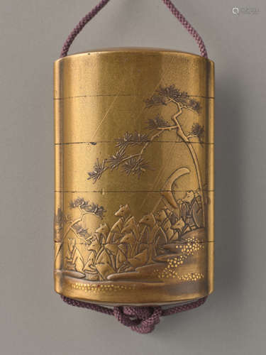 A FOUR CASE LACQUER AND GOLD INRO BY KAJIKAWA OF F...